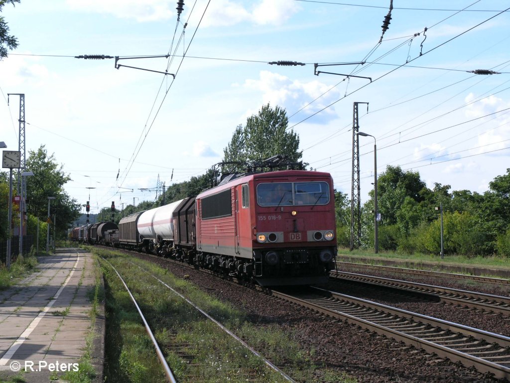 155 016-9 durchf�hrt Saarmund mit ein gemischten G�terzug. 17.08.08