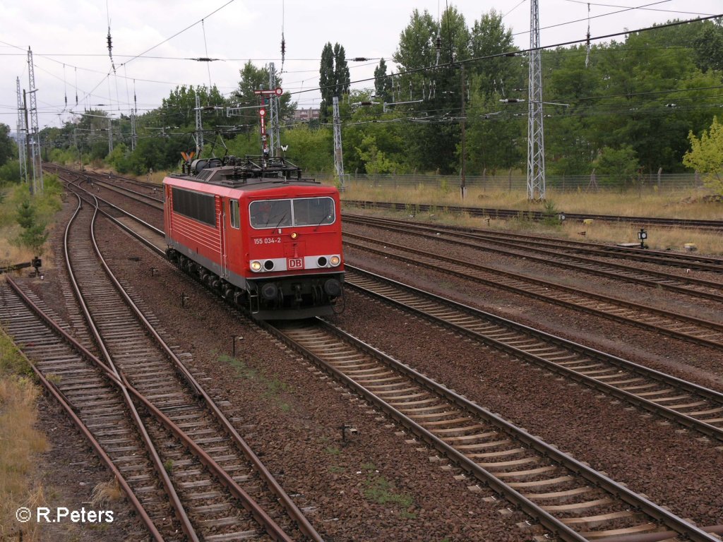 155 034-2 f�hrt solo in Eisenh�ttenstadt ein. 12.07.08