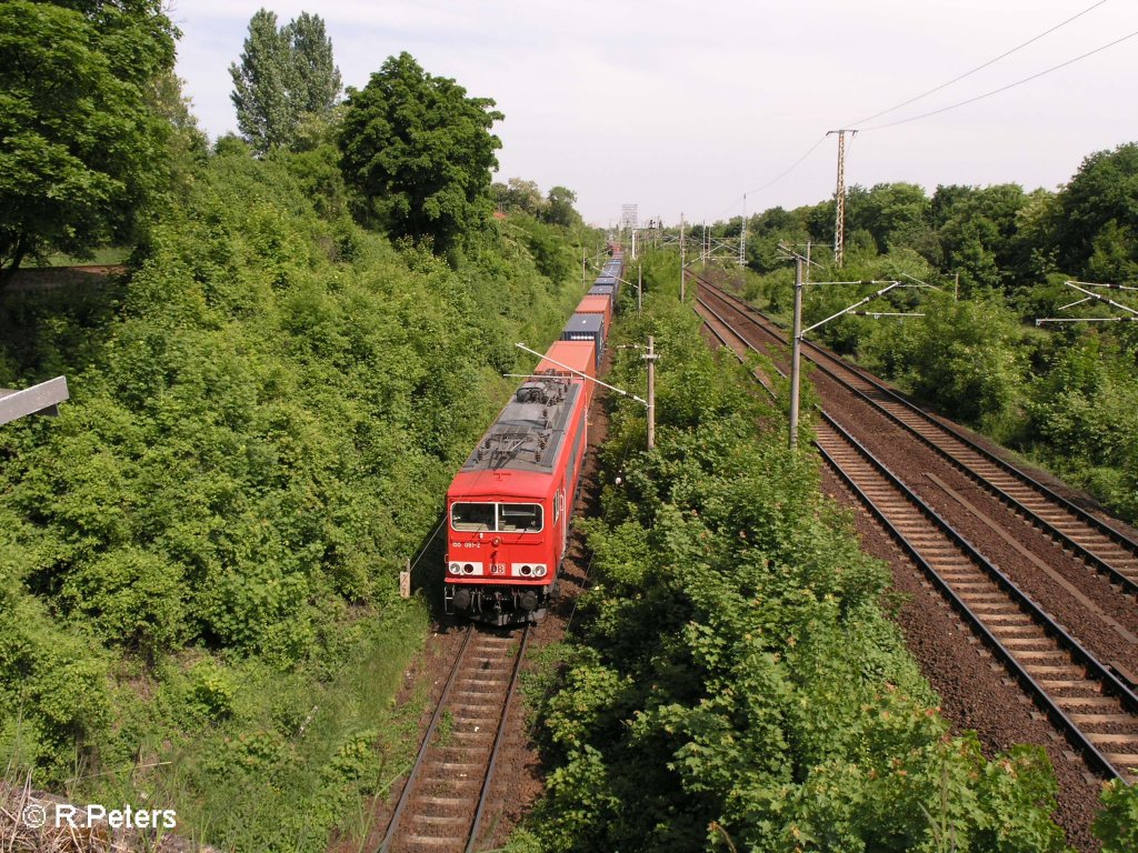 155 091-2 verl�sst Frankfurt/Oder mit ein Containerzug.24.05.08