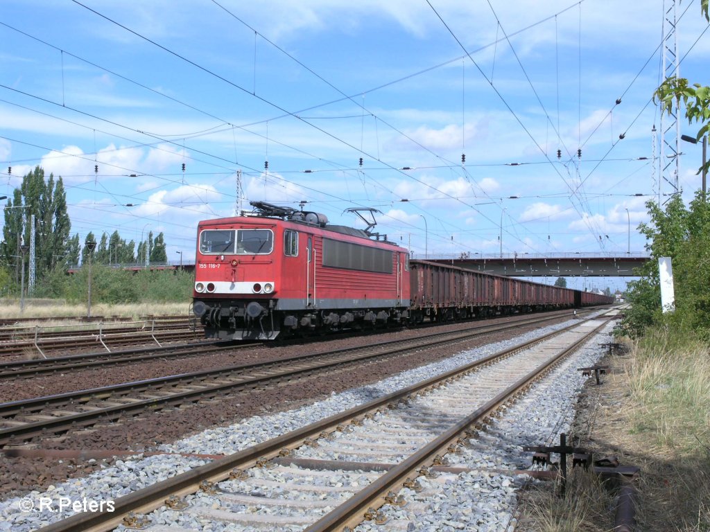 155 118-7 zieht ein Kohlezug durch Eisenh�ttenstadt. 14.08.08