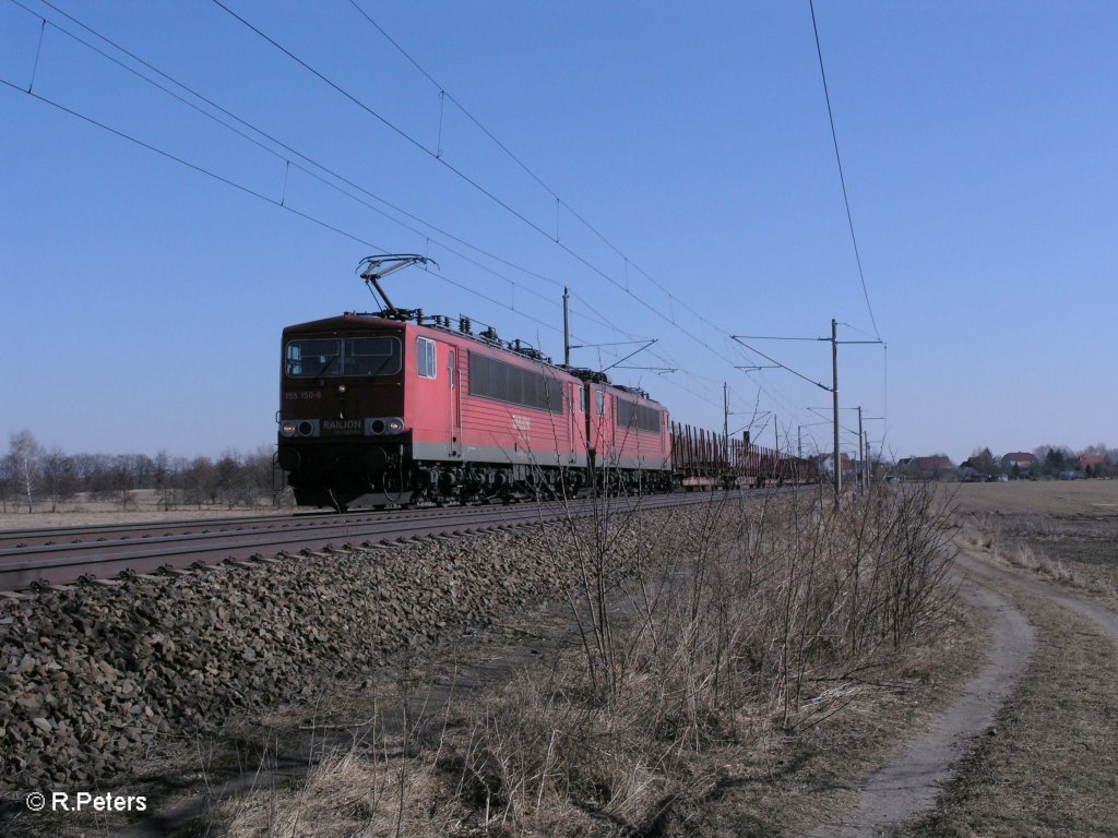155 150-6 + 140 und gemischten G�terzug bei Jacobsdorf(Mark) 08.03.11