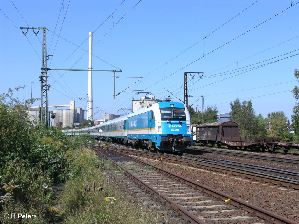 183 003 verl�sst Regensburg mit den R/ALX 354 nach M�nchen. 09.09.09
