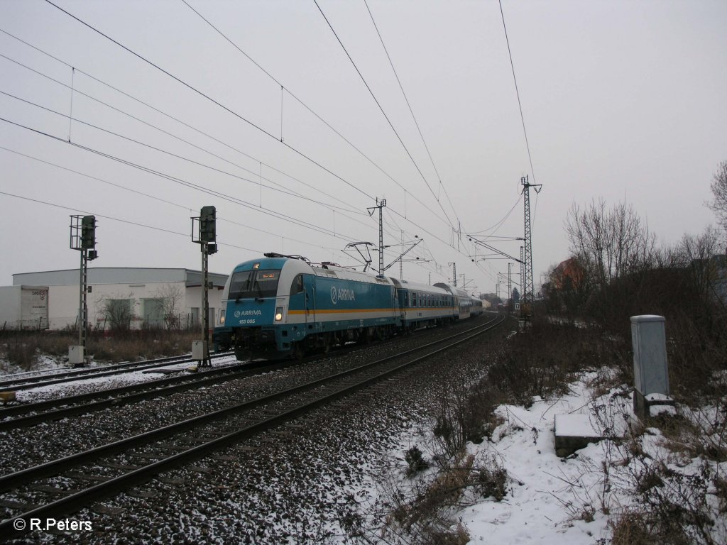183 005 durchf�hrt Obertraubling mit den ALX87006 nach Hof. 09.01.10
