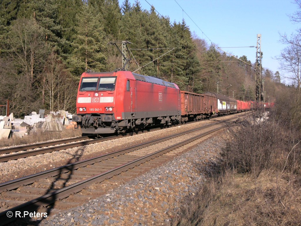185 041-1 zieht bei Deining ein gemischten G�terzug. 06.03.08