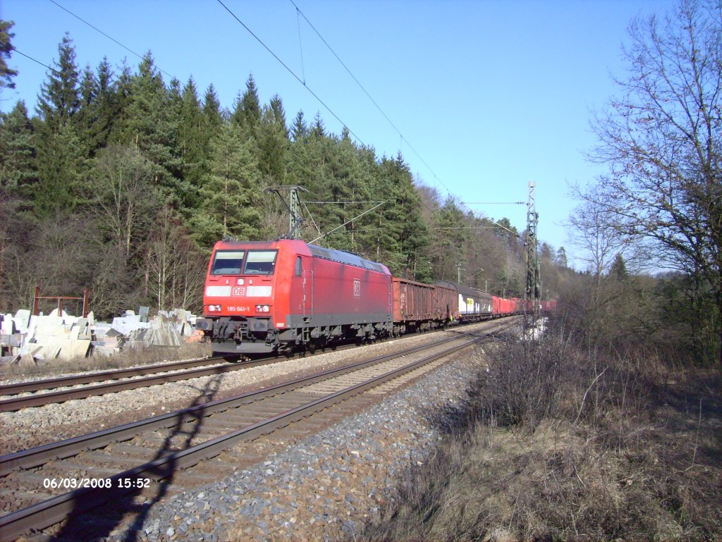 185 041-1 zieht ein gemischten G�terzug bei deining. 06.03.08