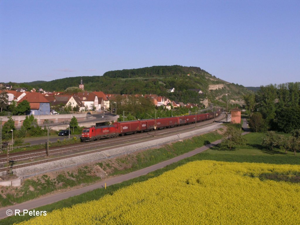 185 174-0 durchf�hrt Retzbach Zellingen mit ein Gedeckten g�terzug. 10.05.08