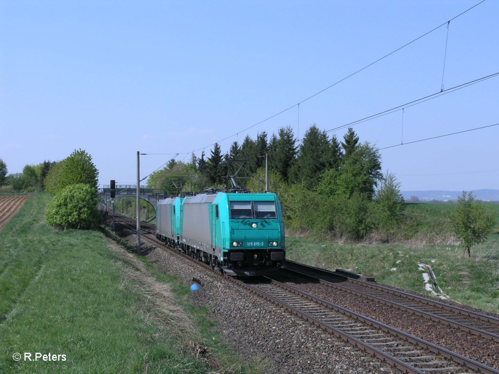 185 615-2 + 614 bei Altegolsheim als Lz nach M�nchen. 21.04.11