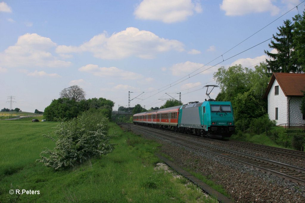 185 634-3 schiebt S3 39348 nach N�rnberg bei Postbauer-Heng. 13.05.11