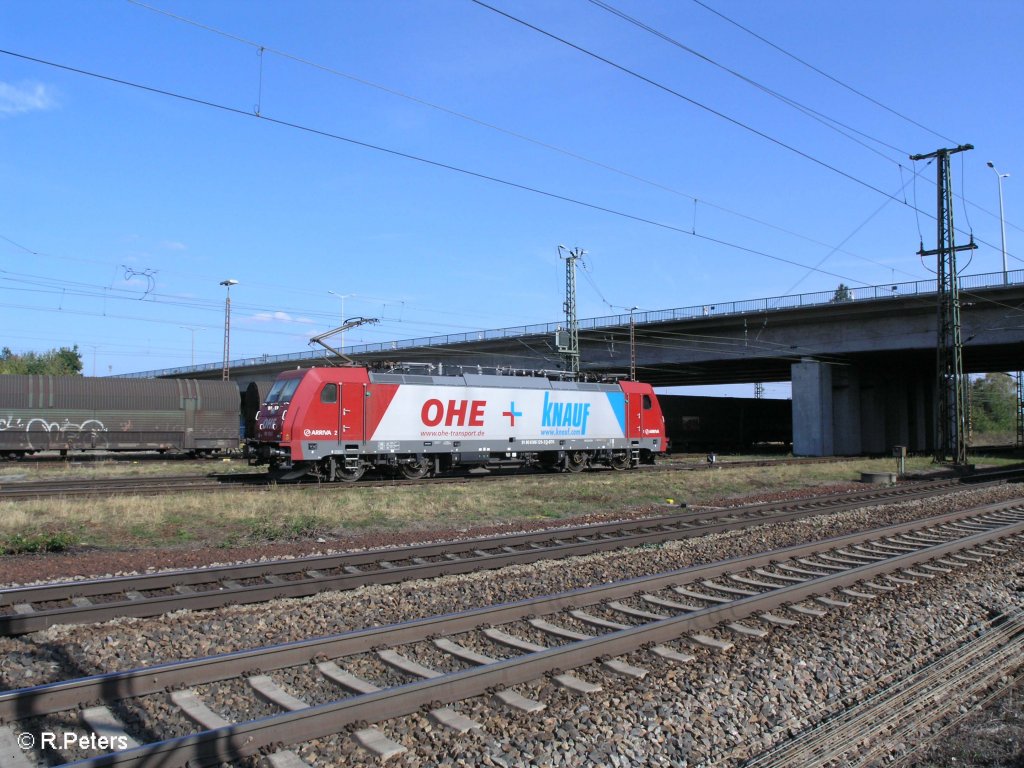 186 129-6 rollt wieder zur�ck zur Wagengruppe. 09.09.09