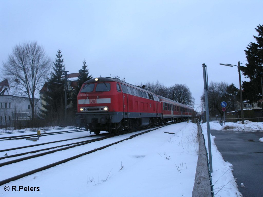 218 138-6 f�hrt Memmingen mit einer RB aus Ulm ein. 23.02.09