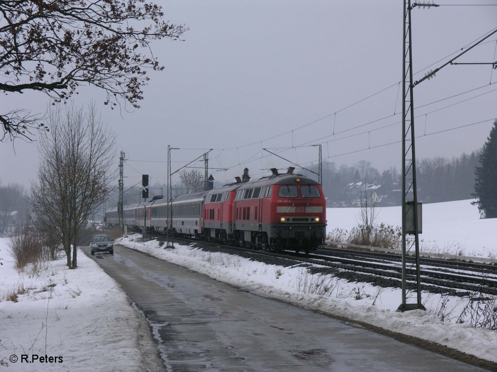218 416-6 + 419 ziehen bei Geltendorf den EC191 nach M�nchen. 27.02.09
