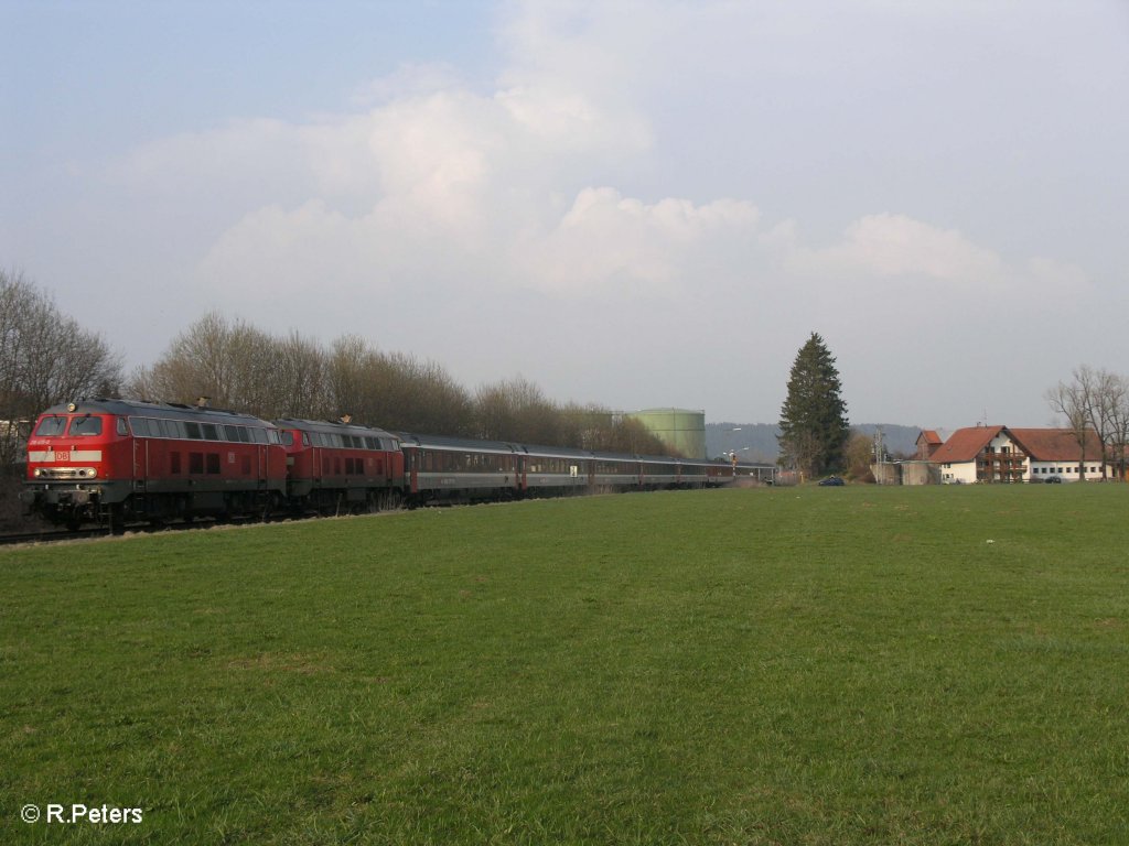 218 419 Nahaufnahme bei Altmannshofen mit den EC192 nach Z�rich. 05.04.09

