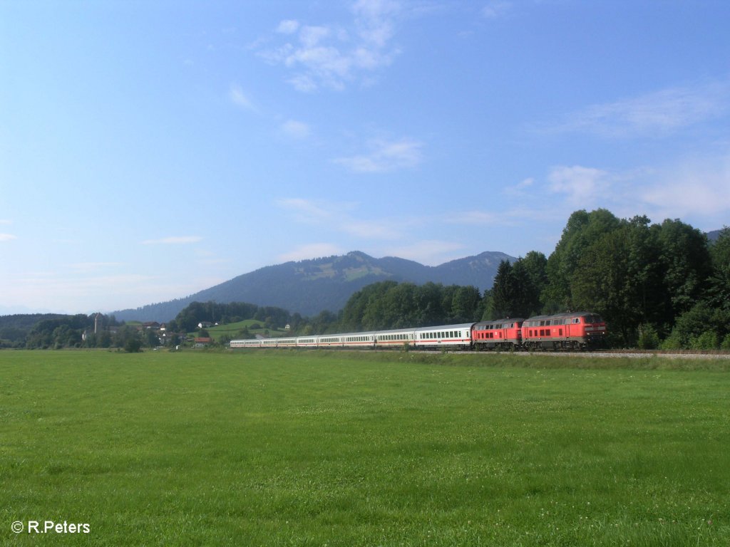 218 456-2 und 434-2 maschine ziehen den IC2012 nach Leipzig bei Stein im Allg�u. 01.08.09
