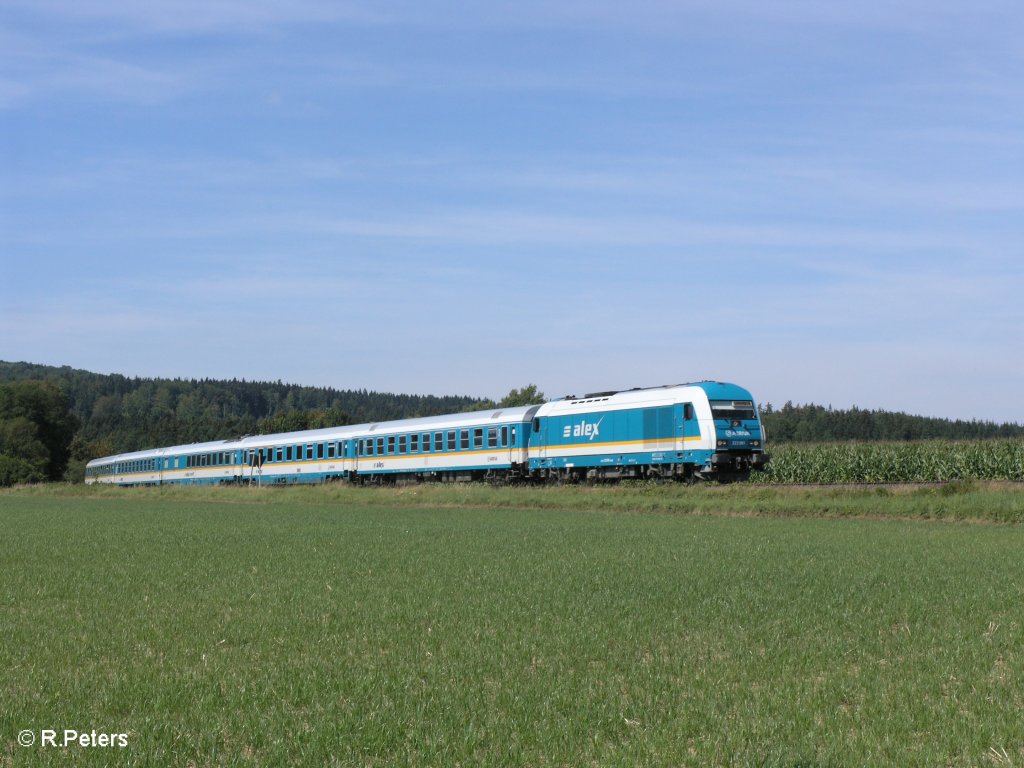 223 061 zieht bei Oberteich den ALX37983 nach M�nchen. 15.08.09
