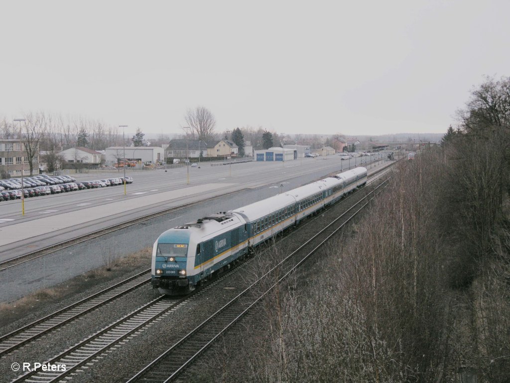 223 065 verl�sst Wiesau/Oberpfalz mit den ALX37980 nach Hof. 24.03.09
