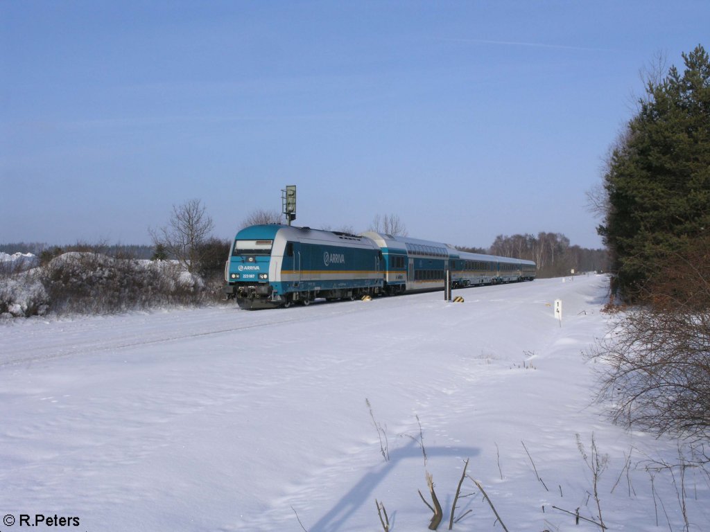 223 067 zieht bei Sch�nfeld den ALX87015 nach M�nchen udn erreicht gleich Wiesau/Oberpfalz. 08.02.10