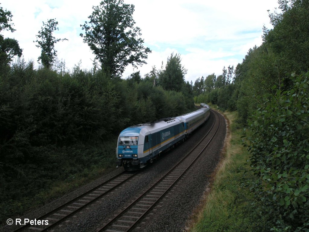 223 068 zieht bei Sch�nfeld ein Alex nach M�nchen durch die Kurve. August 2008