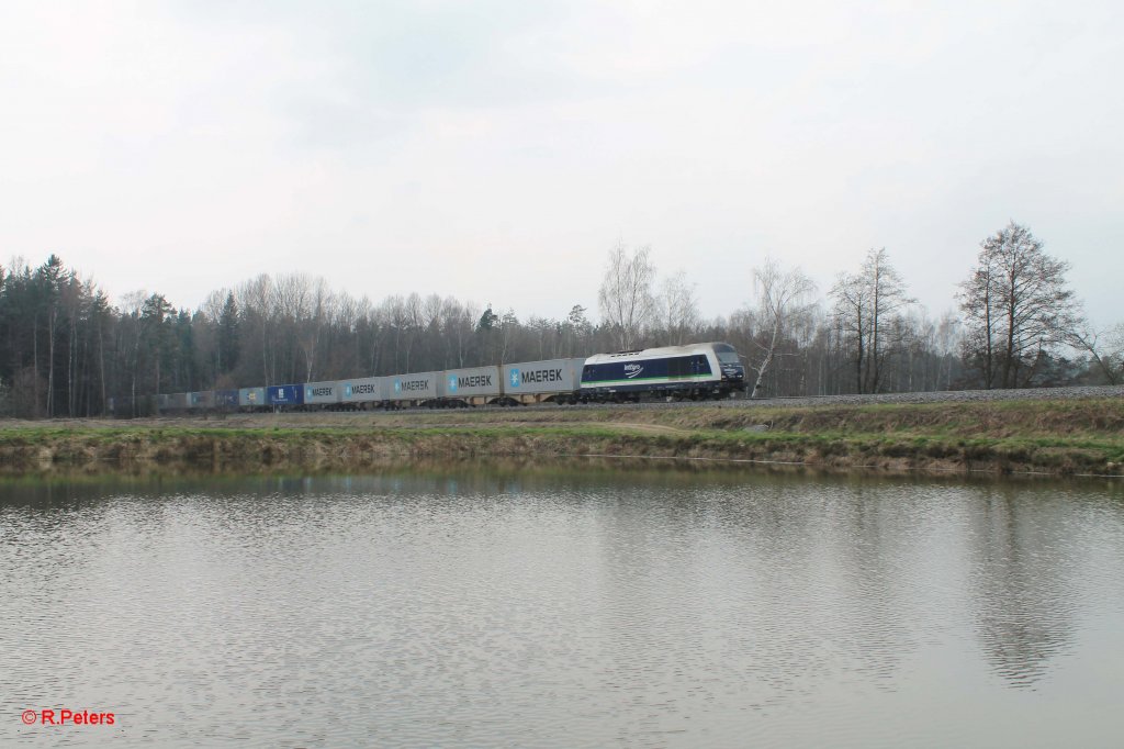 223 152 mit dem Cntainerzug Schweinfurt - ATW Wiesau s�dlich von Wiesau. 22.04.13
