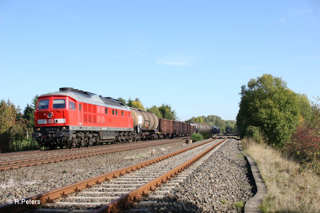 233 217-3 mit dem 45362 von Cheb nach N�rnberg bei Sch�nfeld. 30.09.12