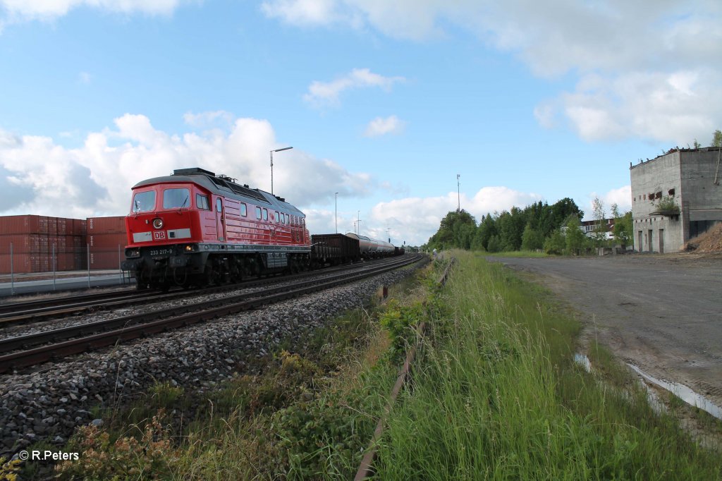 233 217-9 beschleunigt und verl�sst mit dem morgentlichen 45367 NN - Cheb den Bahnhof Wiesau. 14.06.13