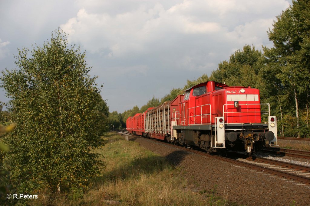 294 647-3 mit einer Holz�bergabe nach Wiesau/Oberpfalz bei Sch�nfeld. 27.09.11