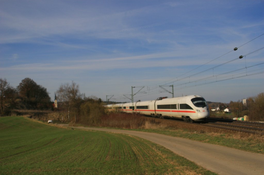 411 071-4 als ICE1609 Warnem�nde - M�nchen bei Fahlenbach. 24.03.11