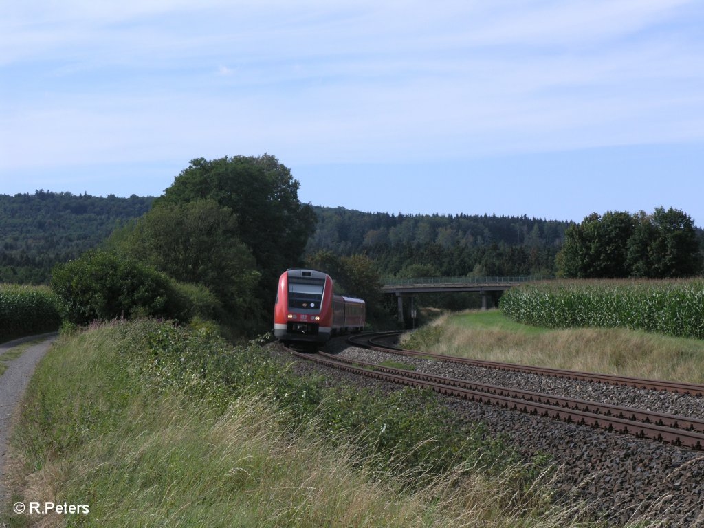 612 550-4 zieht bei Oberteich als RE 3695 Regensburg HBF durch die Kurve. 16.08.09
