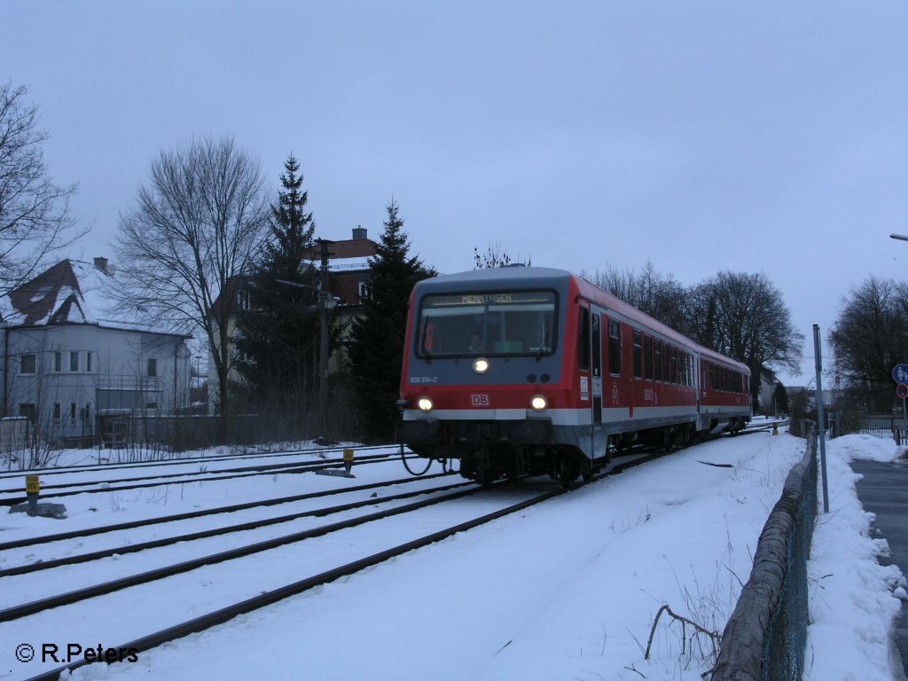928 334-2 f�hrt in Memmingen mit einer RB ein. 23.02.09