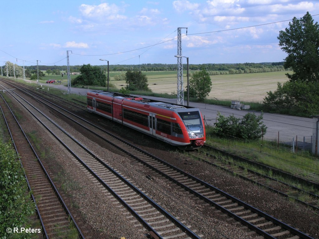 946 023 verl�sst Saarmund mit einer RB Bln. Sch�neweide. 24.05.09