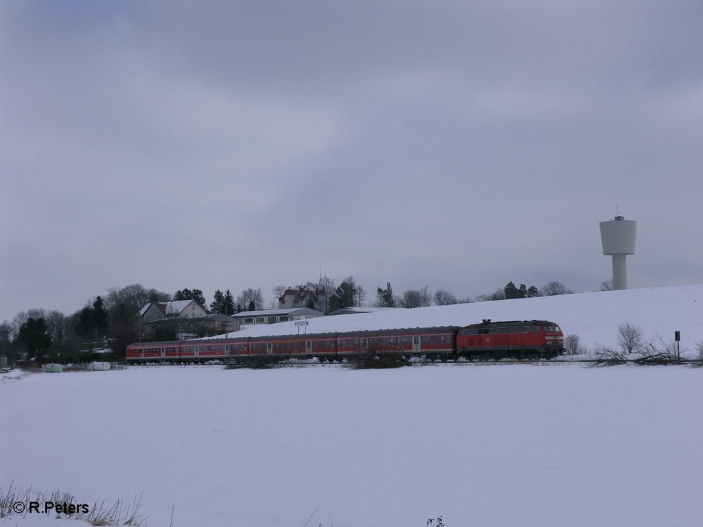 Eine 218er verl�sst Buchloe mit einer RB Kempten. 25.02.09