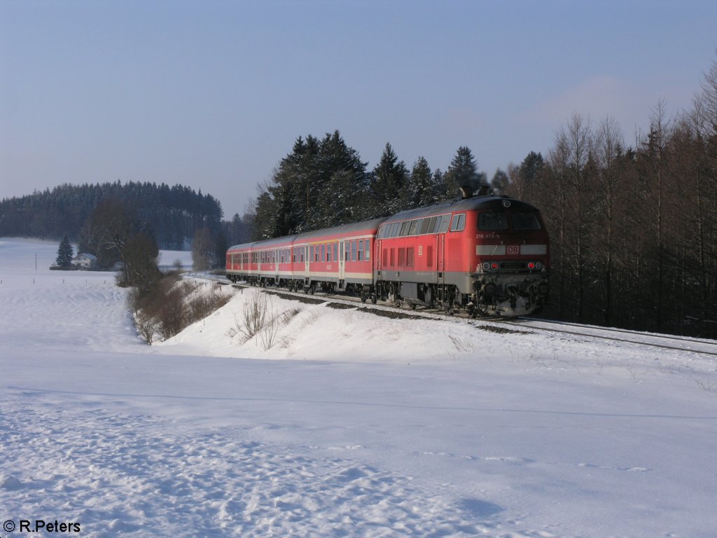 Nachschuss von 218 472-9 mit dem RE31718 nach Ulm bei K�sers. 15.02.10