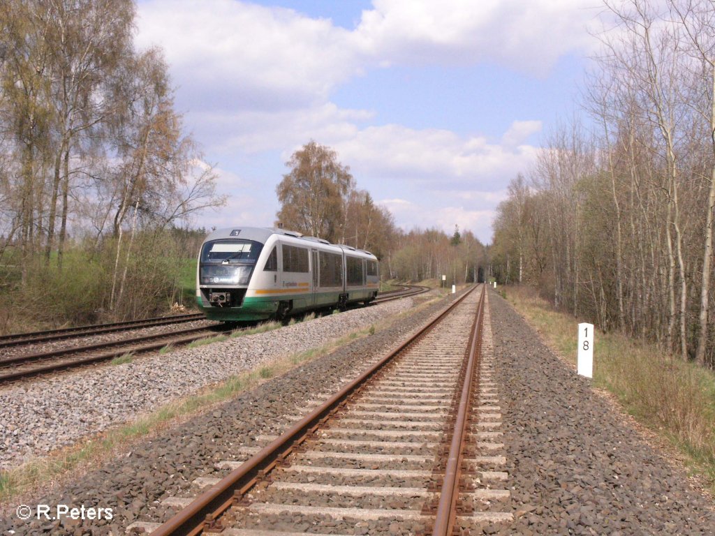 Nachschuss von VT13 auf dem Weg nach Hof bei Sch�nfeld. 23.04.08