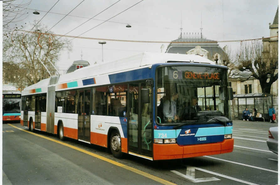 (083'502) - TPG Genve - Nr. 734 - Hess/Hess Gelenktrolleybus am 6. Mrz 2006 in Genve, 22-Cantons