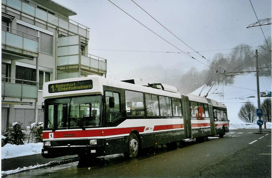 (093'112) - VBSG St. Gallen - Nr. 155 - NAW/Hess Doppelgelenktrolleybus am 22. Mrz 2007 in St. Gallen, Winkeln