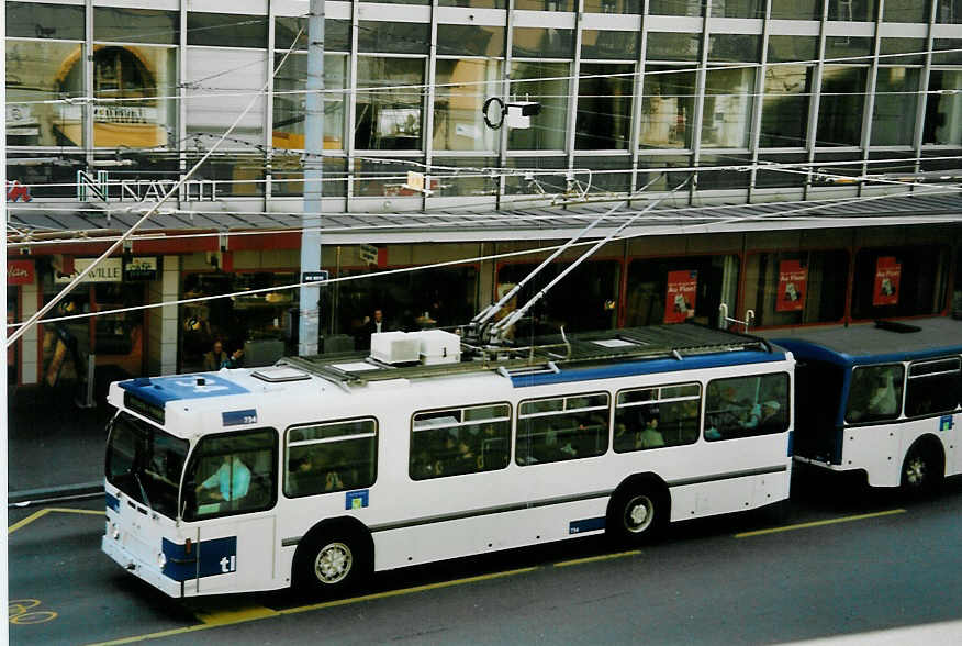 (093'634) - TL Lausanne - Nr. 734 - FBW/Hess Trolleybus am 7. April 2007 in Lausanne, Rue Neuve