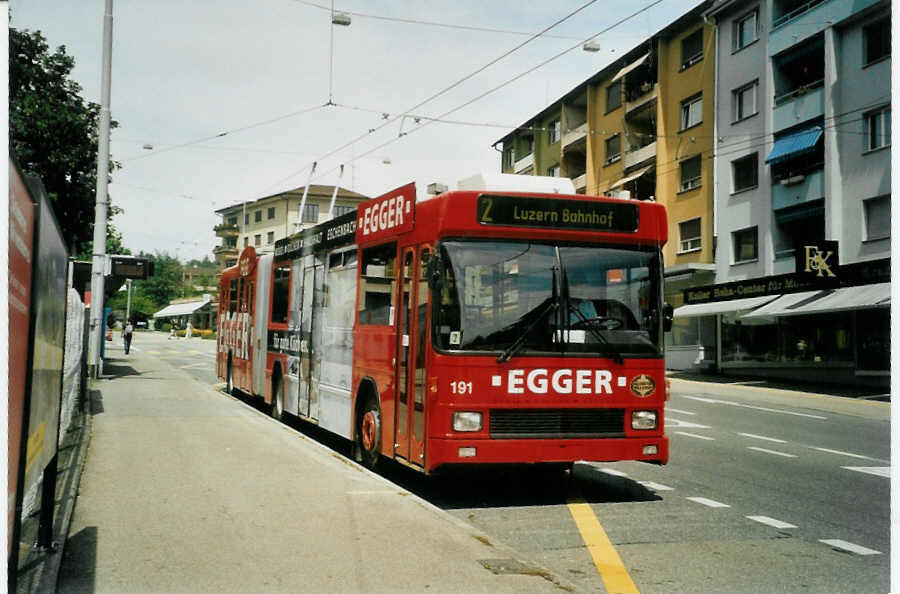 (096'725) - VBL Luzern - Nr. 191 - NAW/Hess Gelenktrolleybus am 23. Juli 2007 in Emmenbrcke, Sprengi