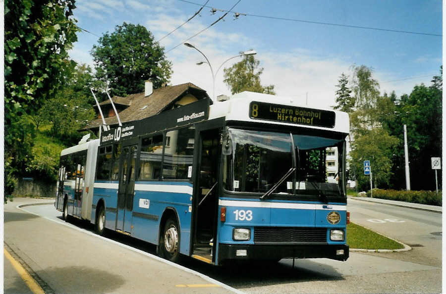 (096'811) - VBL Luzern - Nr. 193 - NAW/Hess Gelenktrolleybus am 23. Juli 2007 in Luzern, Wrzenbach