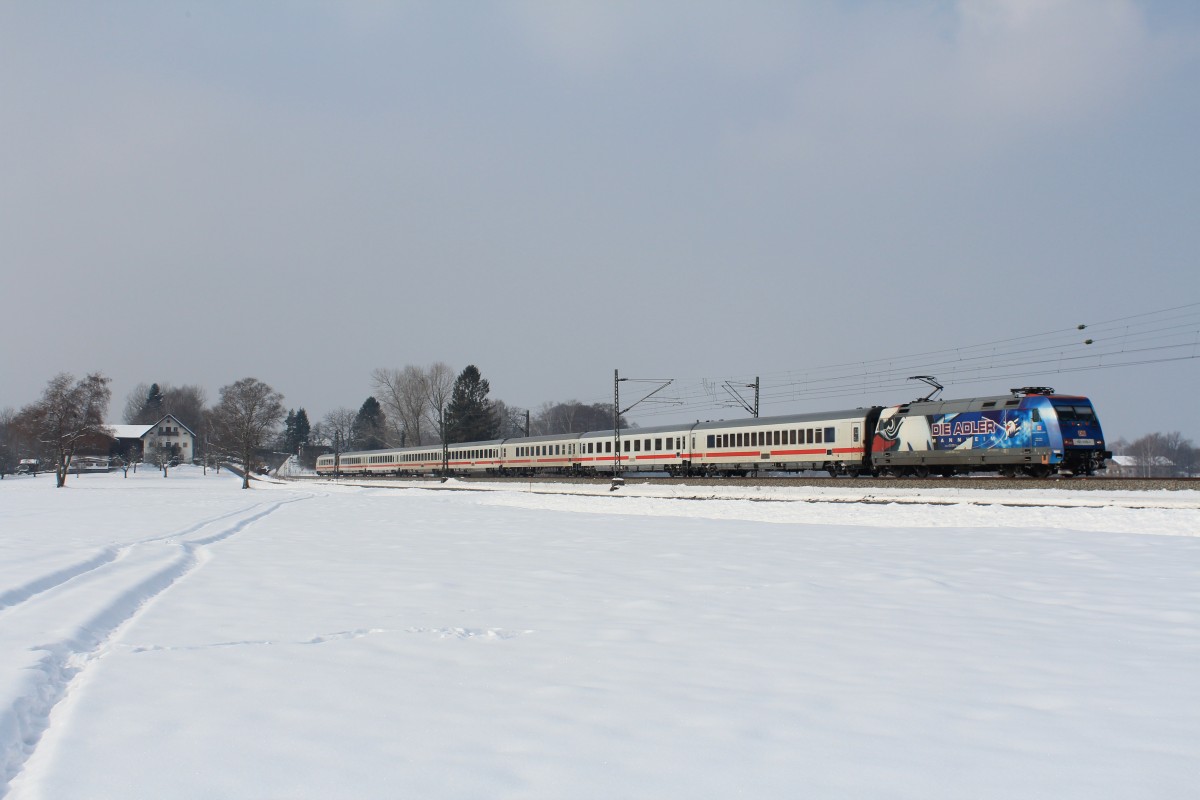 101 070-1 die  Adler Mannheim  am 24. Februar 2013 bei �bersee am Chiemsee.
