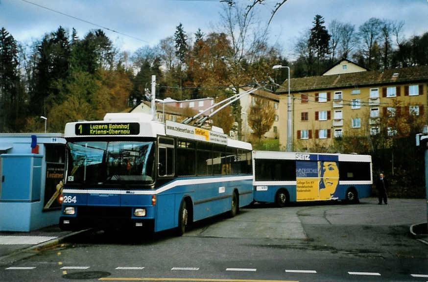 (101'505) - VBL Luzern - Nr. 264 - NAW/R&J-Hess Trolleybus am 26. November 2007 in Luzern, Maihof