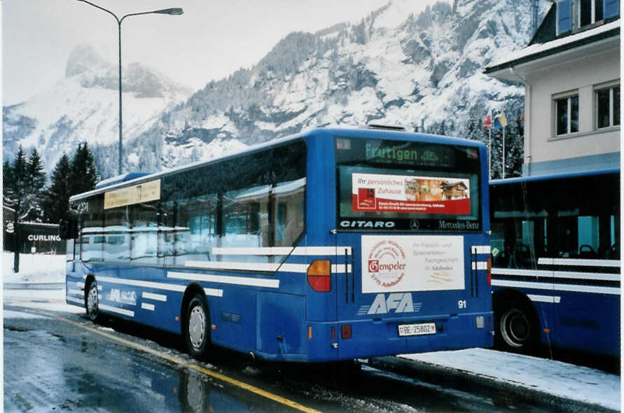 (101'809) - AFA Adelboden - Nr. 91/BE 25'802 - Mercedes (ex Nr. 2) am 10. Dezember 2007 beim Bahnhof Kandersteg