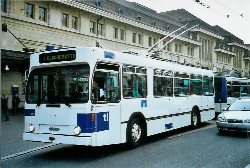 (105'306) - TL Lausanne - Nr. 761 - NAW/Lauber Trolleybus am 15. Mrz 2008 beim Bahnhof Lausanne