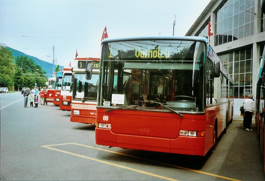 (107'712) - VB Biel - Nr. 88 - NAW/Hess Gelenktrolleybus am 1. Juni 2008 in Biel, Depot