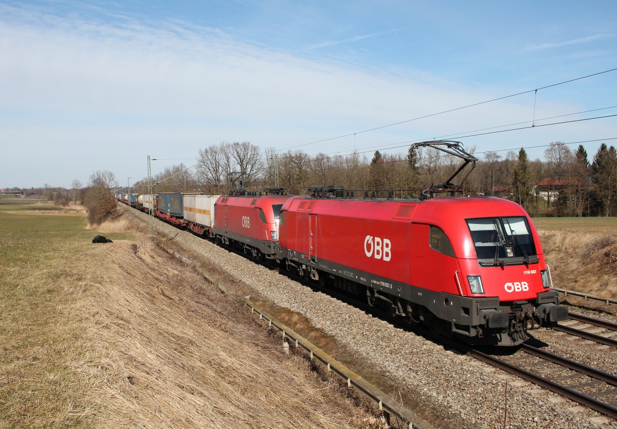 1116 037-3 auf dem Weg zum Brenner am 7. M�rz 2015 bei Hilperting.