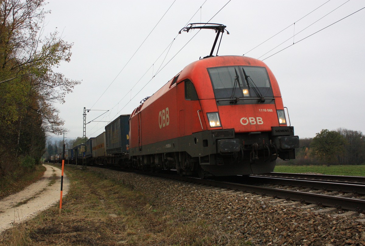 1116 068-6 am 16. November 2013 bei �bersee auf dem Weg nach Salzburg.