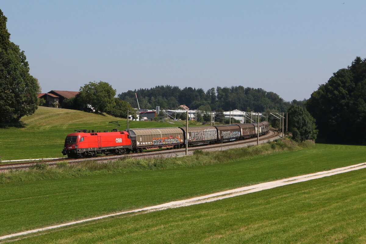1116 0922 mit Schiebewandwagen aus Salzburg kommend am 12. August 2025 bei Axdorf im Chiemgau.
