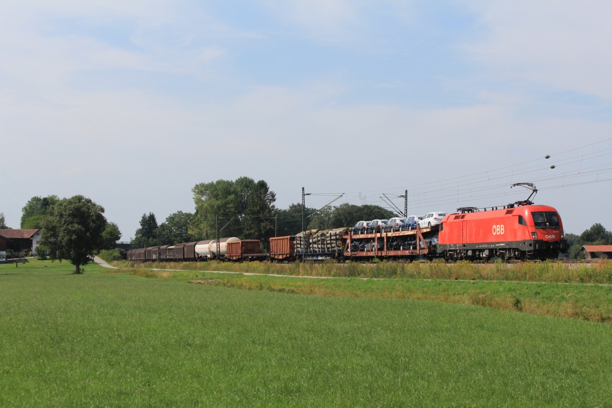 1116 124-9 mit einem gemischten Gterzug am 24. August 2013 bei bersee.