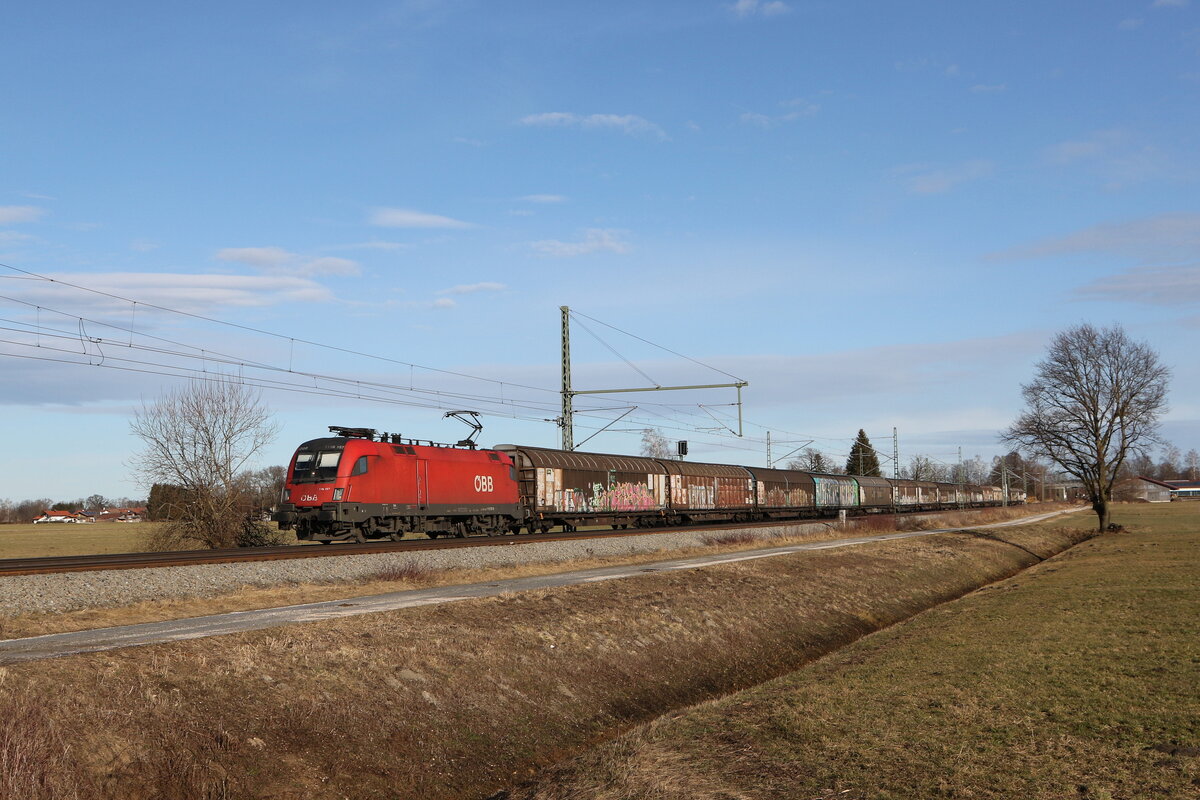 1116 157 war am 24. Januar 2025 mit dem  Papierzug  bei �bersee am Chiemsee in Richtung M�nchen unterwegs.