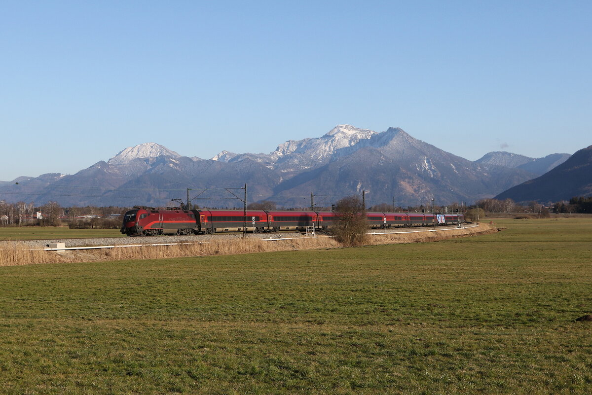 1116 201  Spirit of Vienna  war am 18. M�rz 2025 bei Bernau am Chiemsee in Richtung Rosenheim unterwegs.