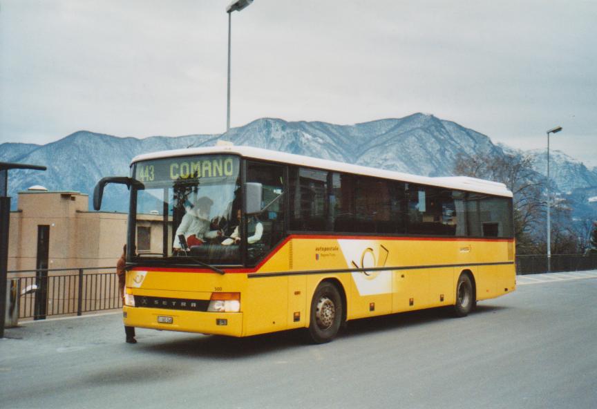 (112'633) - AutoPostale Ticino - Nr. 500/TI 165'146 - Setra (ex Marchetti, Airolo) am 9. Dezember 2008 beim Bahnhof Lugano