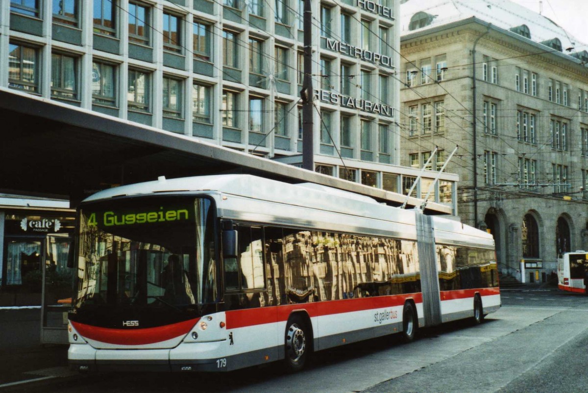 (113'919) - St. Gallerbus - Nr. 179 - Hess/Hess Gelenktrolleybus am 17. Januar 2009 beim Bahnhof St. Gallen